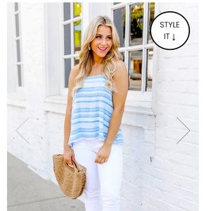Walks on the beach blue striped tank